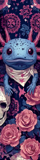 Free printable axolotl bookmark featuring a white scarf blue axolotl